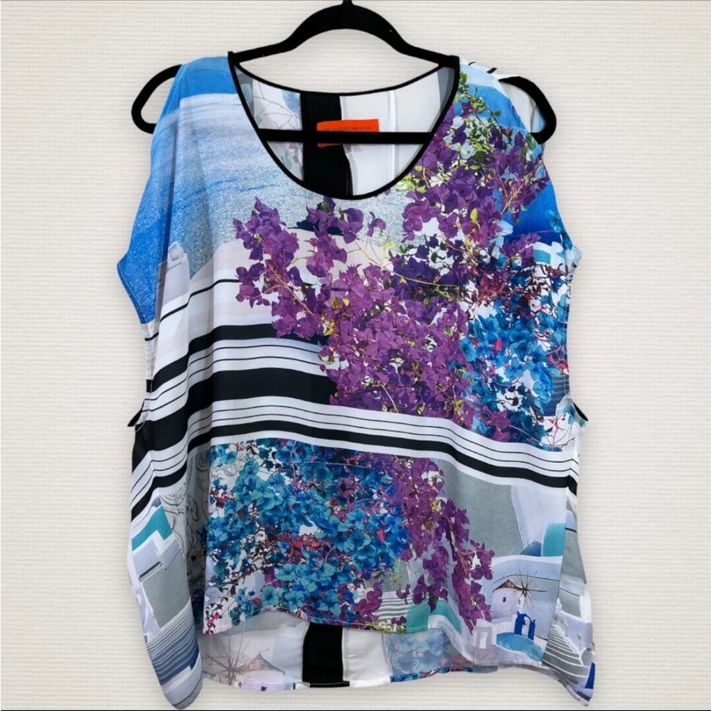 Woman's Clover Canyon Small Floral Multi Printed Sheer Blouse Top Multi